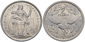 Французская Новая Каледония 2 франка 1977  KM 14 алюминий  UNC  4610-511