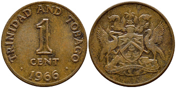 Тринидад и Тобаго 1 цент 1966 герб KM 1 бронза 4396-922