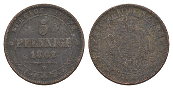 Саксония 5 пфеннигов 1862 KM 1218 медь 4638-136