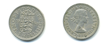 Великобритания 1 шиллинг 1964 Елизавета II (1952-2022), Английский герб KM 904, Spink 4147 медно-никель 23-954