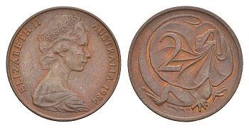 Австралия 2 цента 1984 Елизавета II (1952-2022), плащеносная ящерица KM 63 бронза aUNC 4655-1249