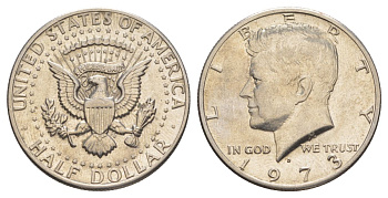 США 1/2 доллара (50 центов) 1973 Джон Кеннеди KM 202b медь плакированная медно-никелем aUNC 4517-1245