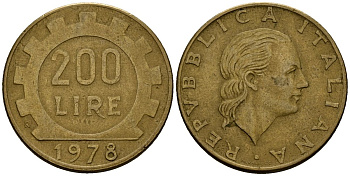 Италия 200 лир 1978 KM 105 алюминиевая бронза 4176-255