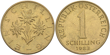 Австрия 1 шиллинг 1983 KM 2886 алюминиевая бронза 4116-943