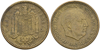 Испания 1 песета 1963 Франсиско Франко (1939-1975) KM 775 алюминиевая бронза 3336-1126