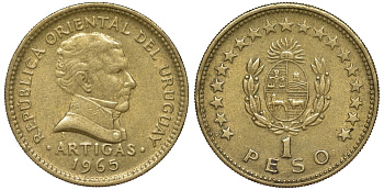 Уругвай 1 песо 1965 KM 46 алюминиевая бронза 34-123