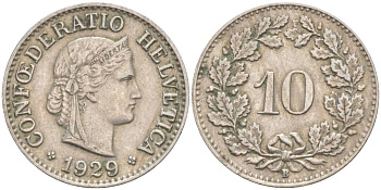 Швейцария 10 раппенов 1929 B KM 27 медно-никель     3309-422