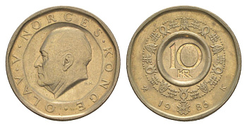 Норвегия 10 крон 1986 KM 427 никель латунь 4633-743