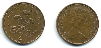 Великобритания 2 пенса 1971 Елизавета II (1952-2022) КМ 916, Spink 4235 (C1) бронза 4110-552