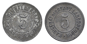 Ландсберг-Ан-Дер-Варте (Гожув-Велькопольский) 5 пфеннигов ND Funck 270.2, Men18 17840.2 цинк 4396-1256