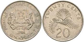 Сингапур 20 центов 1986 KM 52 медно-никель 4364-2525
