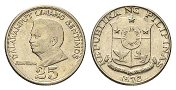 Филиппины 25 сентимо 1972 Хуан Луна KM 199 медь цинк никель aUNC 4668-716