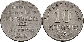 Германия, Бохум 10 пфеннигов 1918 Funck 49.1A a) железо 4606-157