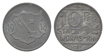 Вормс 10 пфеннигов 1918 Funck 613.1, Men05 27640.1, Men18 34694.1 цинк 4643-1021