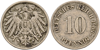 Германия 10 пфеннигов 1903 D J. 13,  KM 12 медно-никель    4603-652