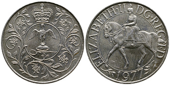 Великобритания 25 пенсов 1977 25 лет со дня коронации Елизаветы, Елизавета II (1952-2022) KM 894, Spink 4136 медно-никель 74-1221