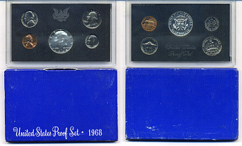 США годовой набор из 5 монет (1, 5, 10, 25 и 50 центов) 1968 в оригинальной упаковке KM PS126 (164a, 192, 195a, 199 и 201) PROOF 8-2-02-16