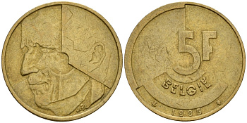 Бельгия 5 франков 1986 Belgie, Бодуэн I (1951-1993) KM 164 алюминиевая бронза 4601-226