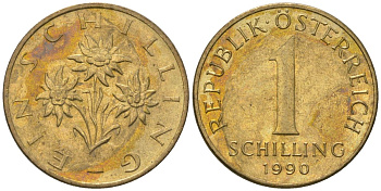 Австрия 1 шиллинг 1990 KM 2886 алюминиевая бронза 4594-313