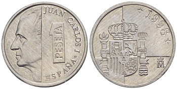 ИСПАНИЯ 1 ПЕСЕТА 1998 ХУАН КАРЛОС I ( 1975-) KM 832 алюминий 4181-1058