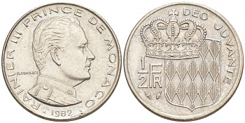 Монако 1/2 франка 1982 Ренье III (1949-2005) KM 145 никель 73-1537