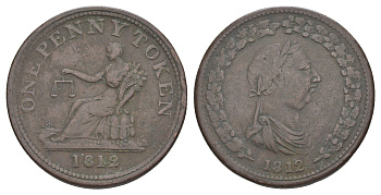 Нижняя Канада 1 пенни 1812 токен, Томас Халлидей, рубчатый гурт Withers 1393 медь 3711-444