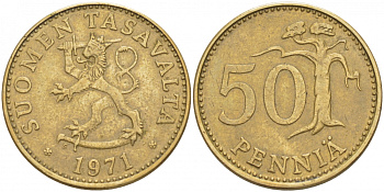 ФИНЛЯНДИЯ 50 ПЕННИ 1971 S KM 48 алюминиевая бронза 3457-925