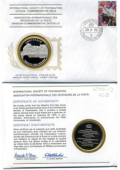 НИДЕРЛАНДЫ МЕДАЛЬ С КОВЕРТОМ СПЕЦГАШЕНИЯ И МАРКОЙ 1975 АМСТЕРДАМ 6290-12