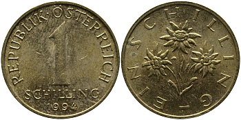 АВСТРИЯ 1 ШИЛЛИНГ 1994 KM 2886 алюминиевая бронза 33-527