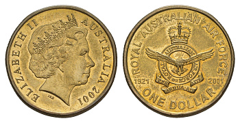 Австралия 1 доллар 2001 80 лет Королевским Австралийским ВВС KM 531 алюминиевая бронза 4646-554