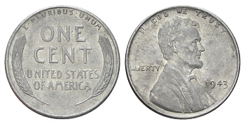 США 1 цент 1943 KM 132a сталь плакированная цинком 4668-938