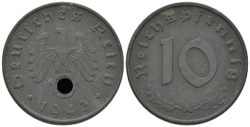 Германия 10 рейхспфеннигов 1943 A KM 101, J.371 цинк  4641-114