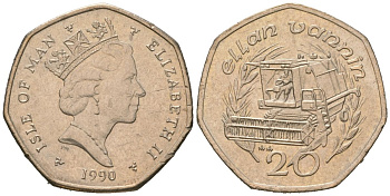 Остров Мэн 20 пенсов 1990 Елизавета II (1952-2022) KM 211 медно-никель aUNC 4618-614
