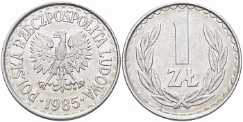 Польша 1 злотый 1985 MW, Народная Республика KM 49.1, Parchimowicz 213x алюминий 60-614