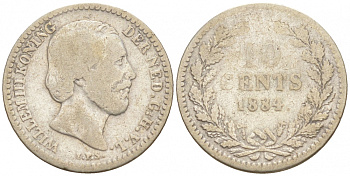 НИДЕРЛАНДЫ 10 ЦЕНТОВ 1884 ВИЛЬГЕЛЬМ III KM 80 серебро 44-1022