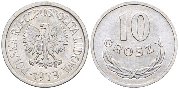 ПОЛЬША 10 ГРОШЕЙ 1973 MW KM AA47, Parchimowicz 206l алюминий UNC 4181-1131