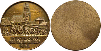 ГЕРМАНИЯ МЕДАЛЬ ND ПОРОДНАЯ ВЫСТАВКА СОБАК В ГОРОДЕ КИЛЬ, ДИАМЕТР 40 ММ., ОДНОСТОРОННЯЯ жёлтый металл 4184-431