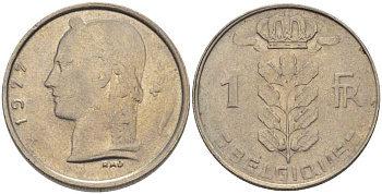 Бельгия 1 франк 1977 Belgique, Бодуэн I (1951-1993) KM 142.1 медно-никель 202-1112