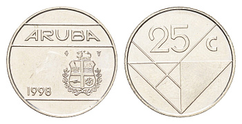 Аруба 25 центов 1998 KM 3 сталь плакированная никелем UNC 4659-1246