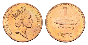 Фиджи 1 цент 1992 KM 49a цинк плакированный медью UNC 4627-827