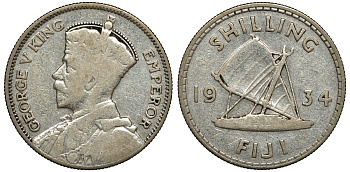 Фиджи 1 шиллинг 1934 Георг V (1910-1936), парусник KM 4 серебро 91-954