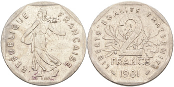 Франция 2 франка 1981 KM 942.1 никель 63-641