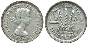 Австралия 3 пенса 1964 Елизавета II (1952-2022) KM 57 серебро 71-968
