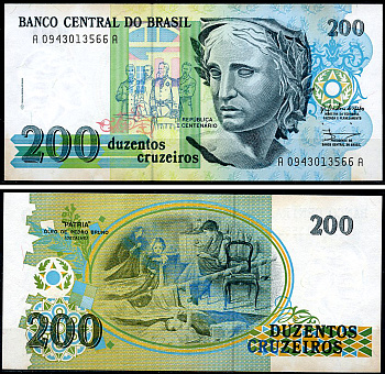 Бразилия 200 крузейро 1990 Pick 229 бумага UNC (пресс) 8588-23-2-2