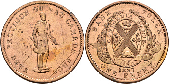 Канада, Квебек 1 пенни 1837 Du Bus Canada KM TN10 медь    1531-944