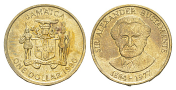 Ямайка 1 доллар 1990 Александр Бустаманте KM 145 никель латунь 4652-625