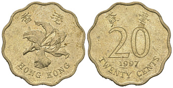 Гонконг 20 центов 1997 KM 67 никель латунь 4580-1053
