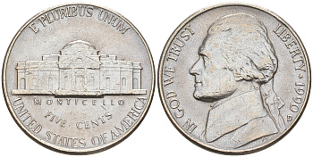 США 5 ЦЕНТОВ 1990 D, ДЖЕФФЕРСОН KM A192 медно-никель 190-152