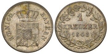 Бавария 1 крейцер 1848 Людвиг I (1825-1848) KM 422, AKS 88 серебро 4576-139