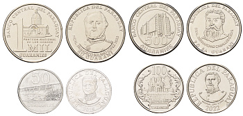 Парагвай лот из 4 монет 2019-2022 50, 100, 500, 1000 гуарани KM 177 b, 191 b, 195 a, 198   UNC  M84-21